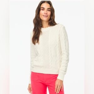 NWT! J. Crew Factory, Cable-knit Hearts Crewneck Sweater, Ivory,Size S,MSRP $118